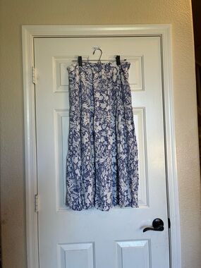 Cynthia Rowley Navy and White Floral Midi Skirt